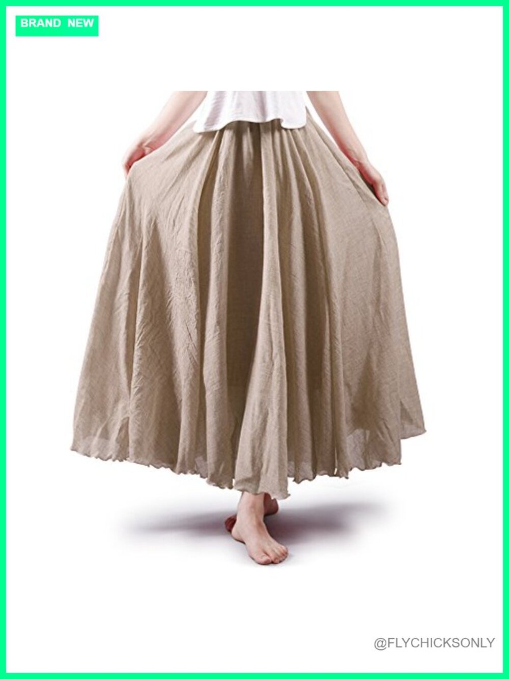 OCHENTA Women's Boho Cotton Maxi Skirt Flowy A-Line Long Double Layer